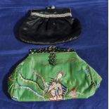 A Chinese vintage embroidered silk purse and one other