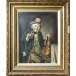 Hermann Kern 1838-1912 Gilt framed oil on canvas depicting a man drinking with a violin. Image