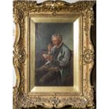 Hermann Kern 1838-1912 Gilt framed oil on canvas depicting a man with a mousetrap. Image size 39 x