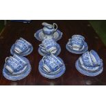 A blue and white transfer printed part tea set