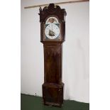 A Victorian mahogany Grandfather clock with 8 day white faced movement, in distressed condition