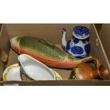 A box containing assorted pottery