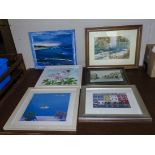 Six framed assorted medium pictures