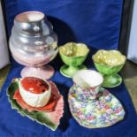 A Maling vase, sundae dishes, Carlton Ware and Royal Winton china
