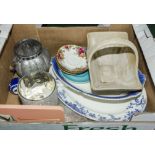 A box containing assorted pottery items