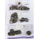 Three bags of coins, shillings, sixpence and two shilling pieces