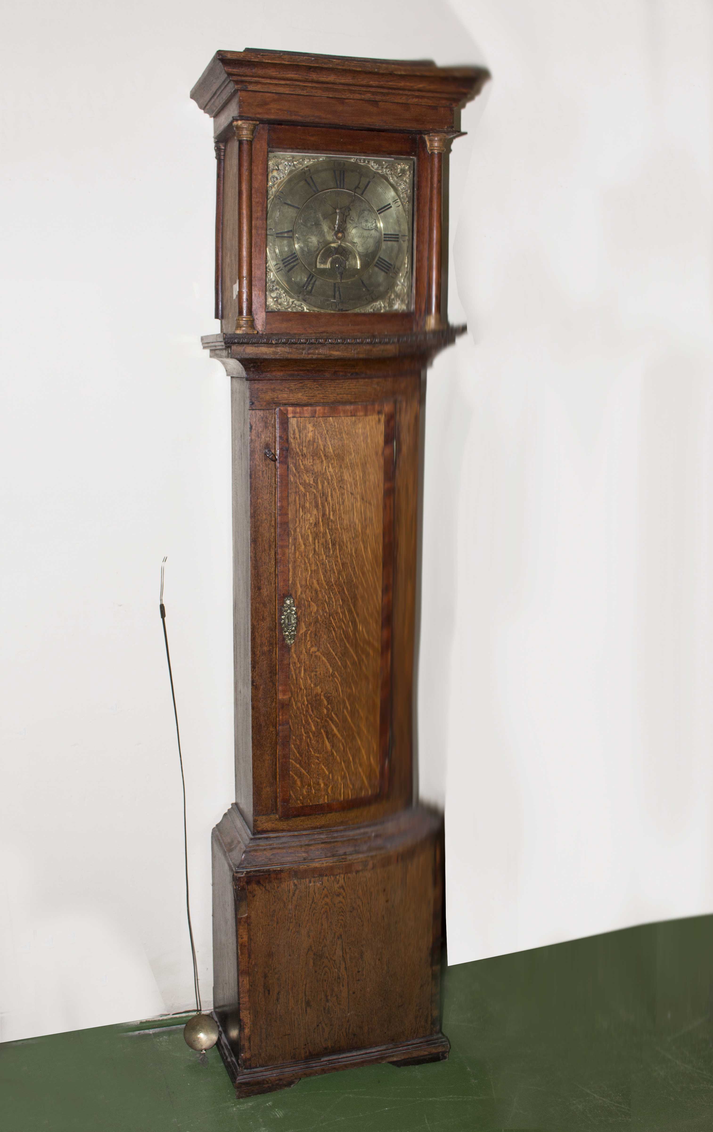 An oak cased with walnut cross banding, brass faced 30 hour Grandfather clock by William Webb of