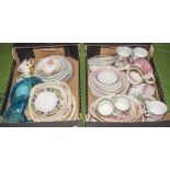 Two boxes containing pottery and glassware