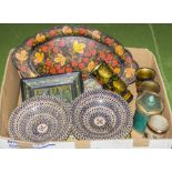 A box containing assorted papier mache and other items