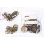 Three bags of coins threepenny bits, pennies and halfpennies