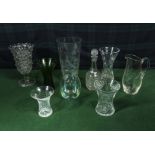Selection of glass vases, decanter etc