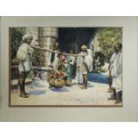 A large unframed Indian water colour native carrying a child, script verso, signed 37 x 54.5cm