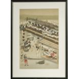 A framed Oriental print 29.5 x 19cm