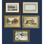 Five framed watercolours