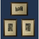 Three oak framed etchings, signed in pencil E Piper