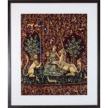 A framed tapestry