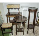 Assorted plant stands, stools and two occasional tables