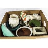 A box of assorted pottery items