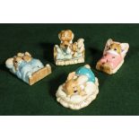 Four Pendelfin sleeping Bunny figures