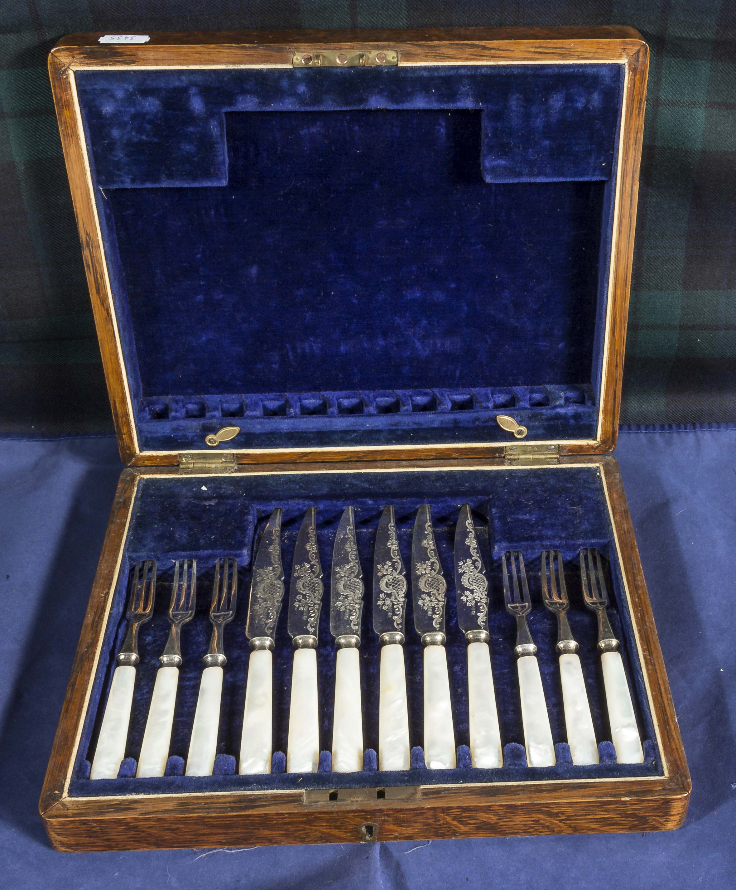 A cased set mother of pearl handled fruit cutlery