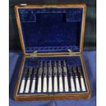 A cased set mother of pearl handled fruit cutlery