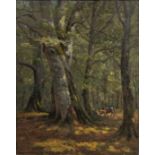 C S Meacham 1922 - unframed oil on canvas label verso, entitled Beeches in The New Forest. signed 51