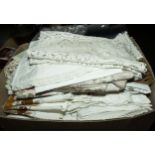 A box of assorted linen etc