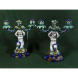 A pair of Majolica style candelabra