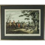 A framed print of a hunting scene