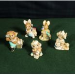 Five Pendelfin Bunny figures, Jacky, Jim Lad, Birdie, Victor and Sandie