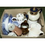 A box of assorted pottery items