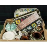 A box of assorted pottery and other items