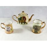 A teapot and two tankards