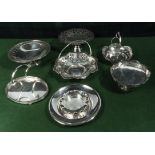 A collection of silver plated items