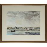 A framed watercolour depicting a seascape signed E.G.H '96