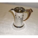 An Arts and Crafts Tudric style silver plated hot water pot with stag horn handle, makers mark A E