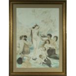 A framed watercolour depicting Venus Rising