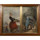 Edward Charles Barnes (1830-1890) Pair of oils on canvas framed together, Fisher wife and Feeding