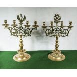 Two European brass four branch candelabra circa 1780, 56cm tall