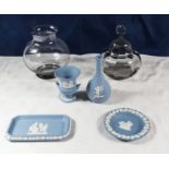 Two Wedgwood glass bowls and four pieces of Wedgwood pottery
