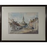 J K Maxton - framed watercolour of a street scene