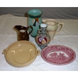 A Wedgwood bowl together with jugs, art vase and other items