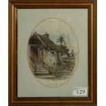 A small watercolour depicting a cottage signed W.H. 1880