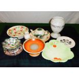 A collection of pottery items including a Shelley comport and Carlton Ware