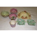 Four pieces of Maling ware together with a butter dish and two pin trays