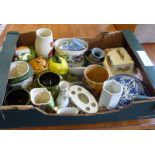A box of assorted pottery items