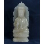 Large Afghan white stone statue of Guanlin seated pose 19th c. Qing dynasty