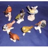 Seven Goebel pottery birds