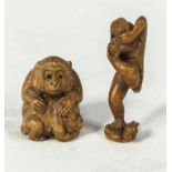 2 small hardwood monkey netsuke