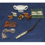 A 1916 whistle, Wade animals, and other collectable items